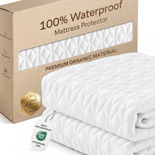100% Waterproof Noiseless & Breathable Mattress Protector, Twin, White