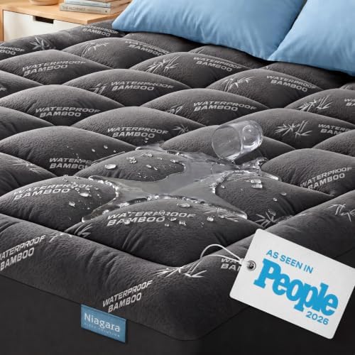 100% Waterproof Ultra Soft Mattress Topper, Dark Gray