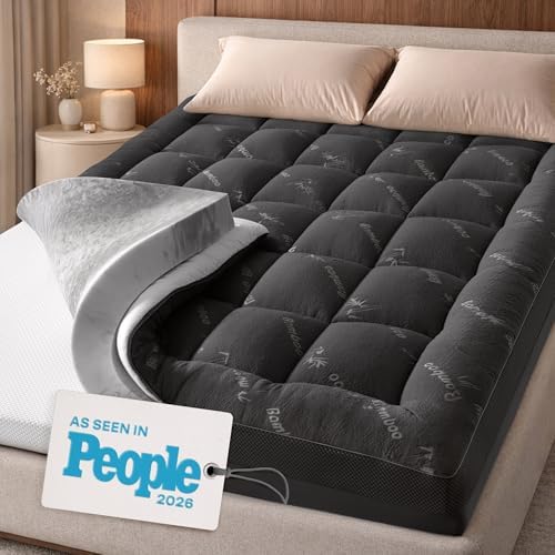 Dual-Layer 4" Mattress Topper with 20" Deep Pocket, Dark Gray