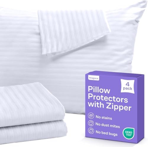 Pillow Protectors with Zipper, set of 4, White