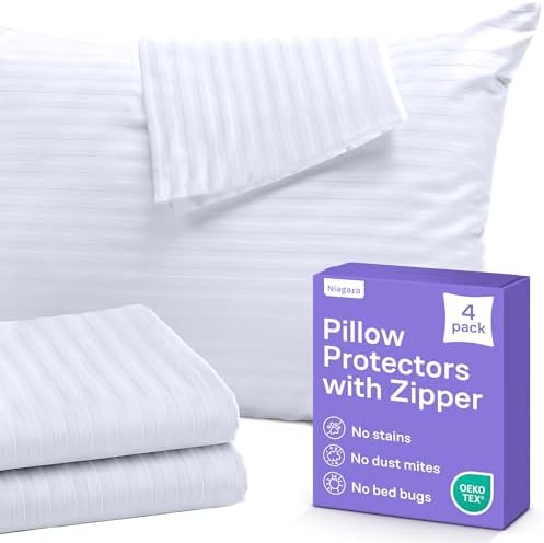 Pillow Protectors with Zipper, set of 8, White