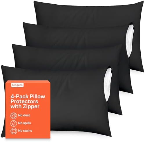 Ultra Soft Pillow Protectors with Zipper, set of 4, Black