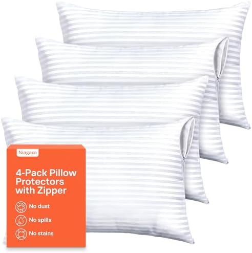 Ultra Soft Pillow Protectors with Zipper, set of 4, Dark White