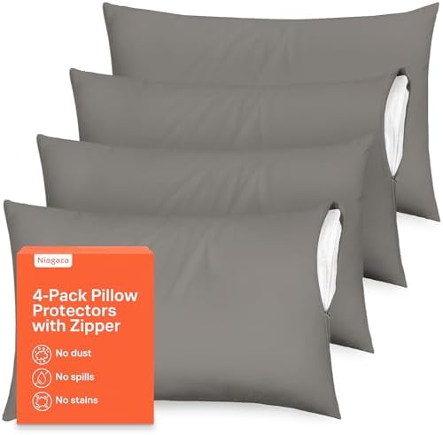 Ultra Soft Pillow Protectors with Zipper, set of 4, Gray