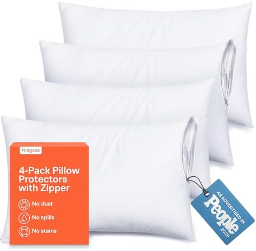 Ultra Soft Pillow Protectors with Zipper, set of 4, White